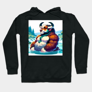 Bathing Bull Muscular Bara Furry Art Hoodie